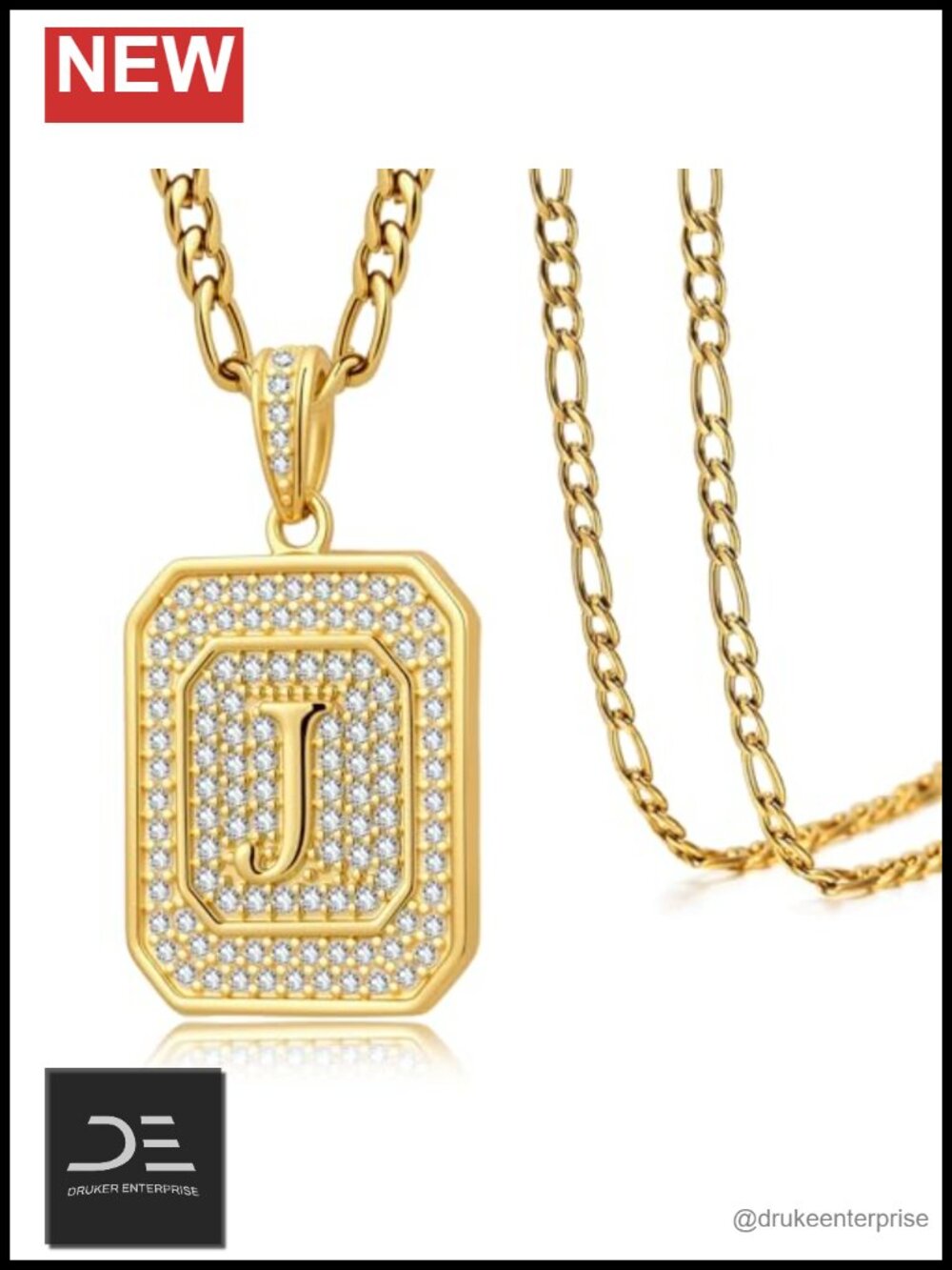 18K Gold Plated J Initial Pendant Necklace for Women Men with Cubic Zirconia